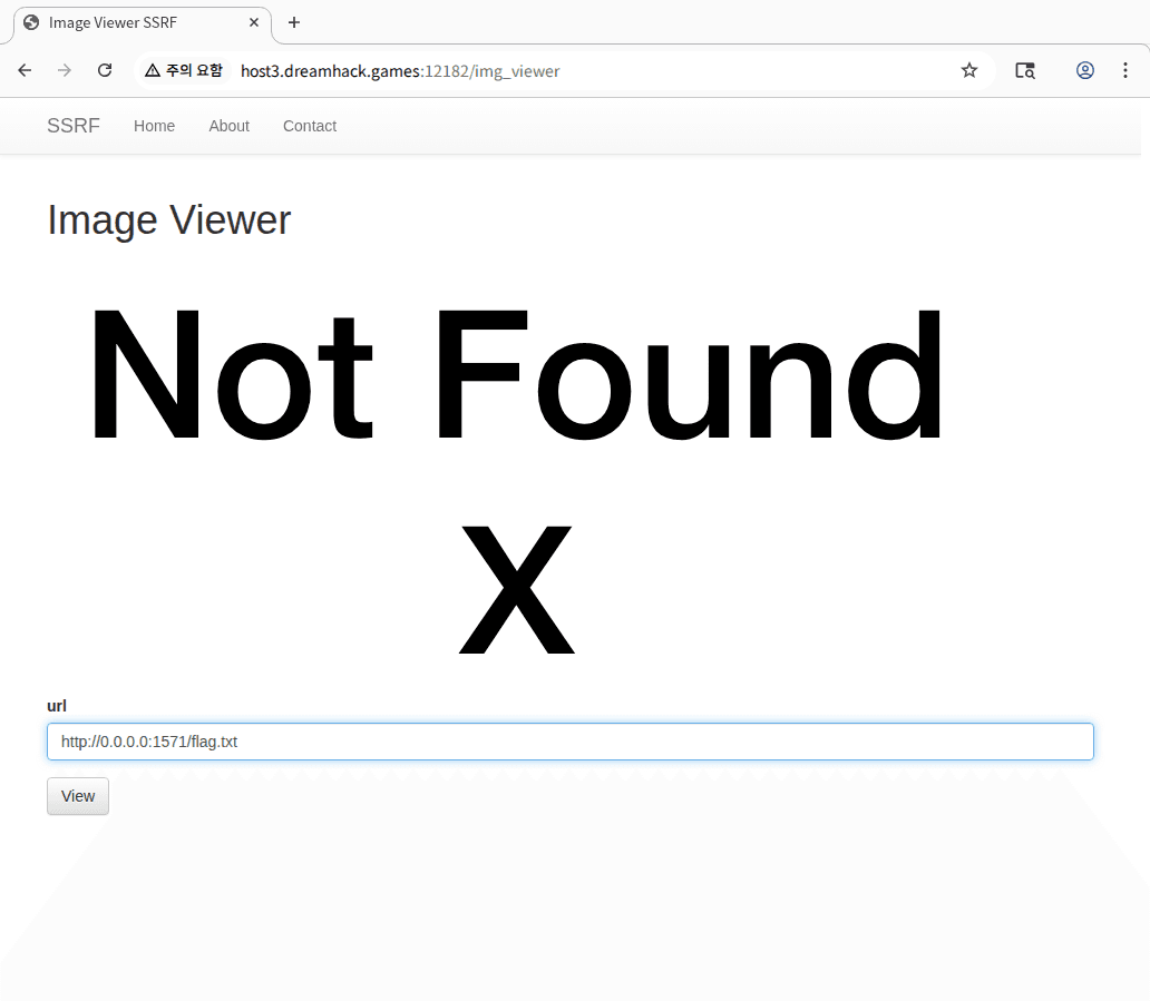 우회 payload 입력 — http://0.0.0.0:1571/flag.txt