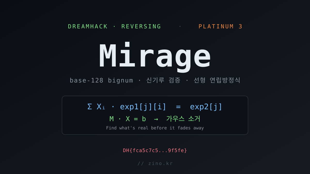 [💠 Platinum 3] 신기루 뒤의 선형 연립방정식 — DreamHack Mirage 풀이